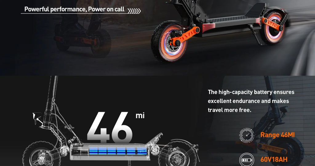 E-scooter 1000W*2 Motor 60V18Ah Escooter 10 Inch Off Road Tire Off Road Electric Scooter